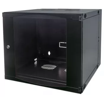 Armario de red Intellinet 19 pulgadas – montaje en pared (marco pivotante de dos piezas), 9 U, 600 mm de profundidad, negro, desmontado, máx. 30 kg, abatible para acceder a la parte trasera con montaje en pared, 19 pulgadas, profundidad útil 385 mm, piezas para montaje en pared no incluidas