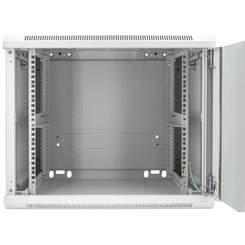 Armario de red Intellinet 19 pulgadas – montaje en pared (estándar), 9U, 600 mm de profundidad, gris, montado, máx. 60 kg, también apto para colocación sobre mesa o suelo, profundidad útil 500 mm, puerta de metal y cristal, panel trasero, laterales desmontables, piezas para montaje en pared (p. ej. tornillos/tacos) no incluidas