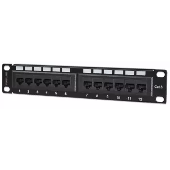 Patch panel Intellinet, Cat6, 10 pulgadas, UTP, 1U, 12 puertos, negro