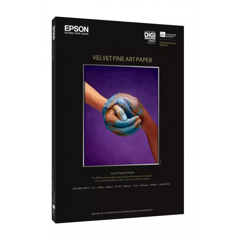 Epson Velvet Fine Art Papel, DIN A2, 260 g/m², 25 hojas, 42 cm, Mate, 480 µm, 260 g/m²