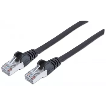 Cable de red Intellinet, Cat6, 7,5 m, Negro, Cobre, S/FTP, LSOH / LSZH, PVC, RJ45, contactos bañados en oro, funda antipinzamiento, con funda, garantía de por vida