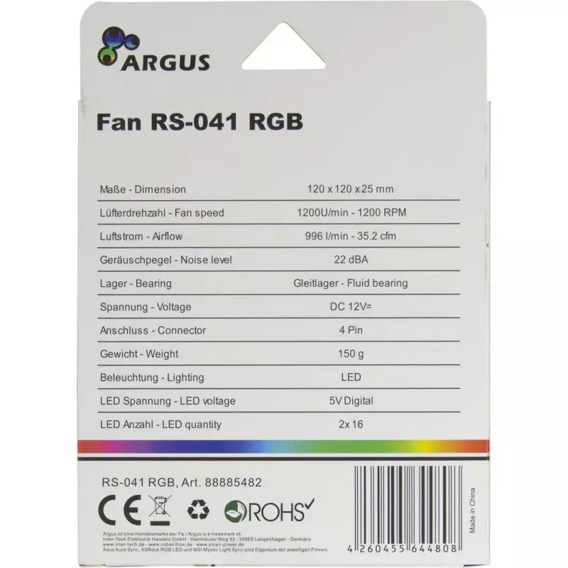 Ventilador Inter-Tech RS-041 RGB 12 cm negro