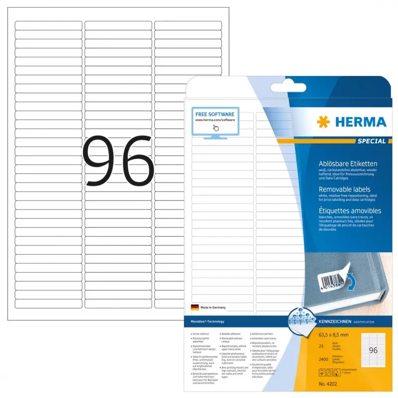 Etiquetas reutilizables HERMA 63,5x8,5 mm 2400 uds.