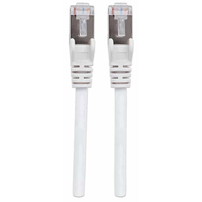 Cable de red patch Intellinet, cable Cat7/conectores Cat6A, 20 m, blanco, cobre, S/FTP, LSOH / LSZH, PVC, RJ45, contactos dorados, sin lengüeta, funda antirrotura, garantía de por vida