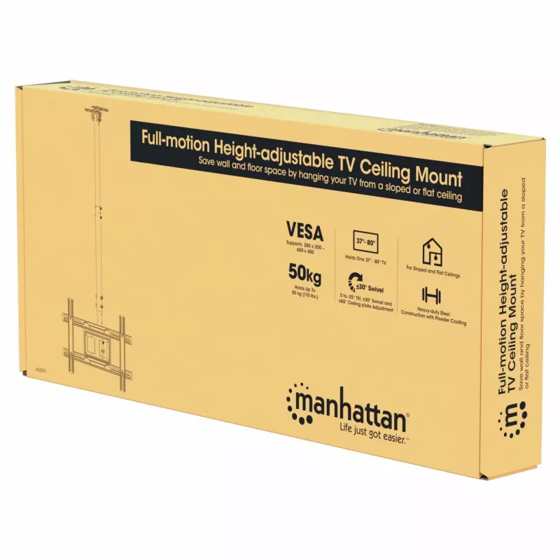 Manhattan 462051 Soporte de techo para TV Full Motion, 37-80 pulgadas, 50 kg, negro