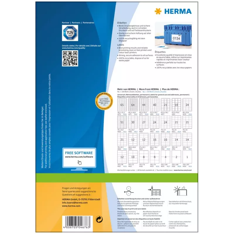 Etiquetas HERMA Premium A4 105x148 mm blanco Papel mate 400 uds.