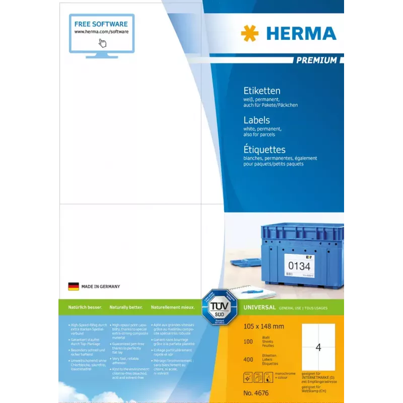 Etiquetas HERMA Premium A4 105x148 mm blanco Papel mate 400 uds.