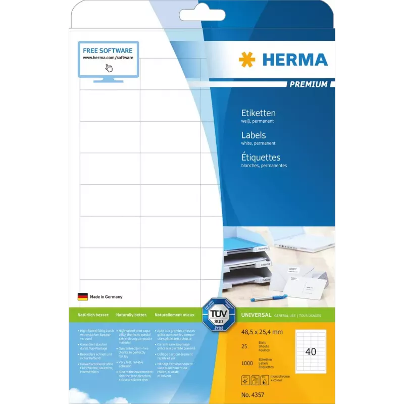 Etiquetas de impresora autoadhesivas HERMA Labels Premium A4 48,5x25,4 mm