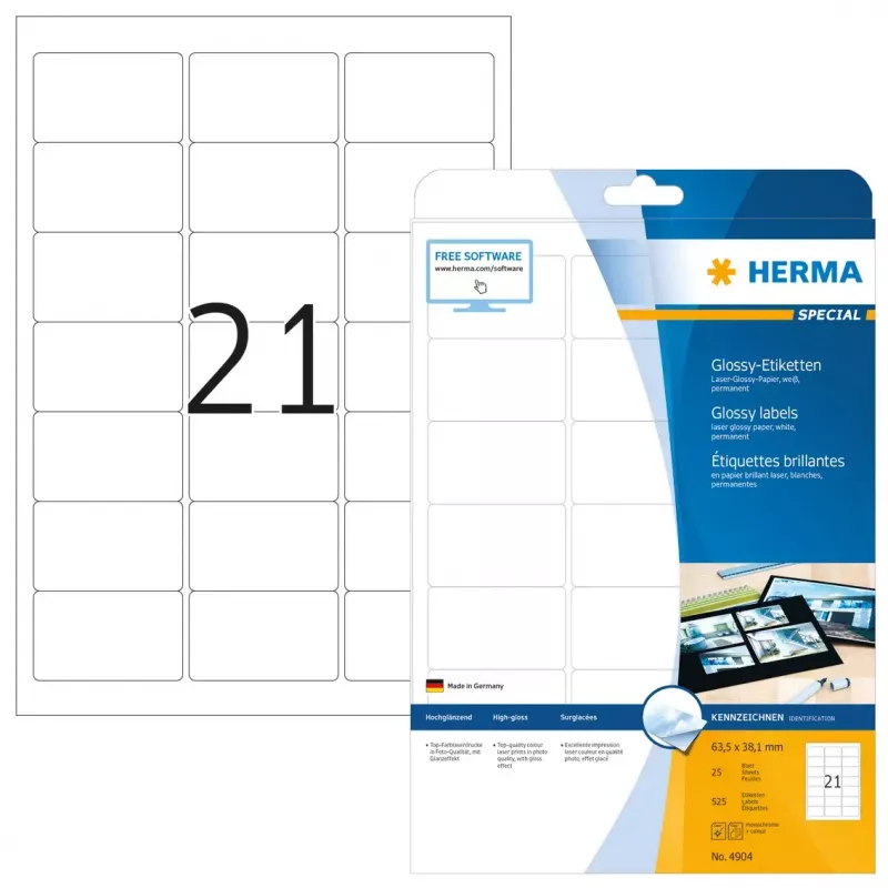 Etiqueta de impresora autoadhesiva HERMA Labels A4 63,5x38,1 mm blanco papel brillante 525 uds.