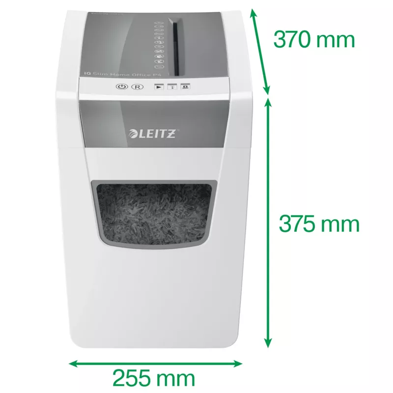 Destructora de documentos Leitz IQ slim Home Office P4, corte en partículas, 22 cm, 4 x 28 mm, 23 L, 225 hojas, 58 dB