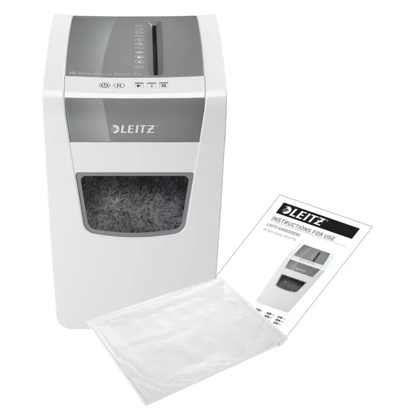 Destructora de documentos Leitz IQ slim Home Office P4, corte en partículas, 22 cm, 4 x 28 mm, 23 L, 225 hojas, 58 dB