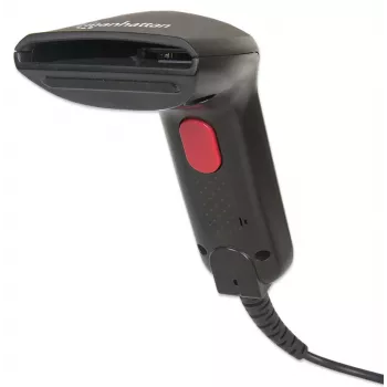 Manhattan Lector de códigos de barras de mano Contact CCD, USB, ancho de escaneo 60 mm, cable 152 cm, luz ambiental máx. 5.000 lux (luz solar), Negro, tres años de garantía