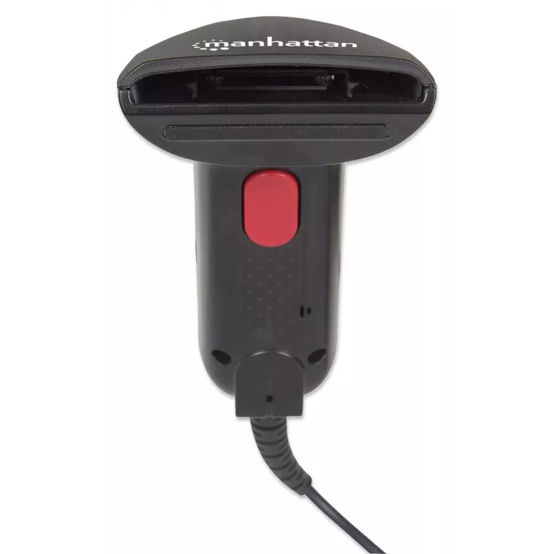Manhattan Lector de códigos de barras de mano Contact CCD, USB, ancho de escaneo 60 mm, cable 152 cm, luz ambiental máx. 5.000 lux (luz solar), Negro, tres años de garantía