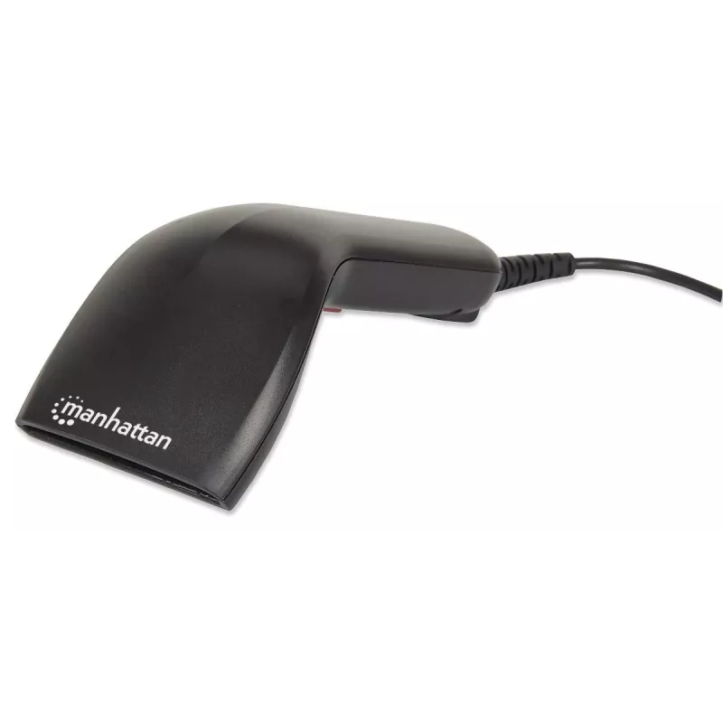 Manhattan Lector de códigos de barras de mano Contact CCD, USB, ancho de escaneo 60 mm, cable 152 cm, luz ambiental máx. 5.000 lux (luz solar), Negro, tres años de garantía