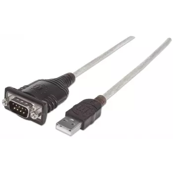 Manhattan Cable convertidor USB-A a serie, 1,8 m, conector macho a conector macho, Serie/RS232/COM/DB9, chip Prolific PL-2303RA-C, cable negro/plateado, tres años de garantía