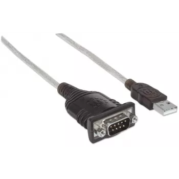Manhattan Cable convertidor USB-A a serie, 1,8 m, conector macho a conector macho, Serie/RS232/COM/DB9, chip Prolific PL-2303RA-C, cable negro/plateado, tres años de garantía