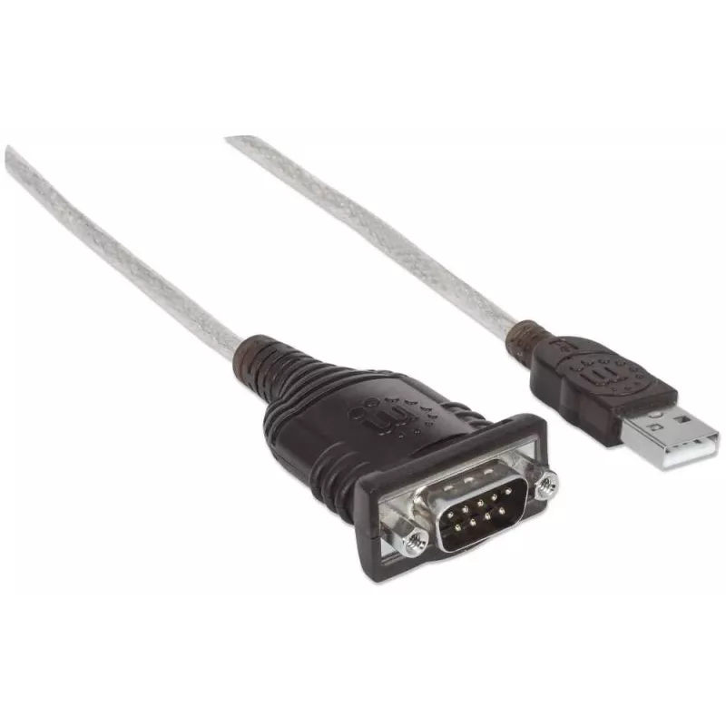 Manhattan Cable convertidor USB-A a serie, 1,8 m, conector macho a conector macho, Serie/RS232/COM/DB9, chip Prolific PL-2303RA-C, cable negro/plateado, tres años de garantía