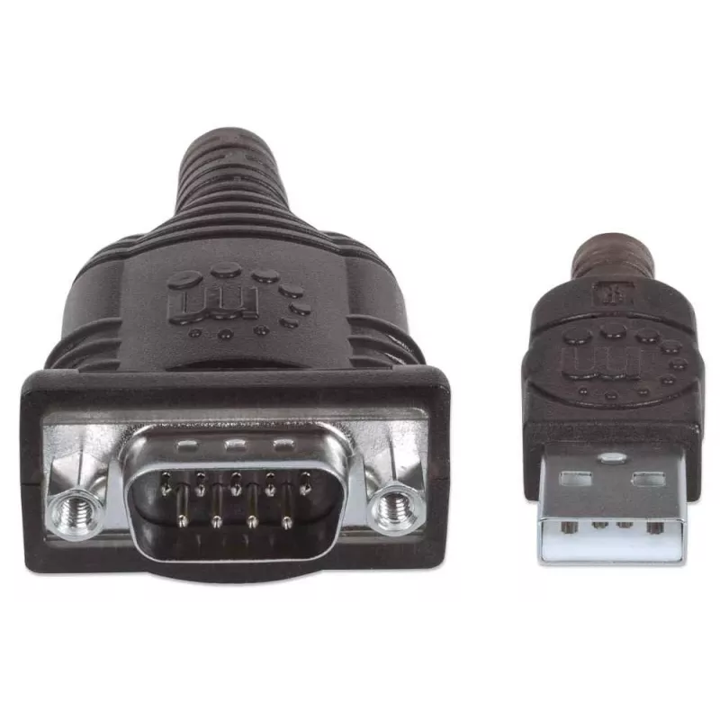 Manhattan Cable convertidor USB-A a serie, 1,8 m, conector macho a conector macho, Serie/RS232/COM/DB9, chip Prolific PL-2303RA-C, cable negro/plateado, tres años de garantía