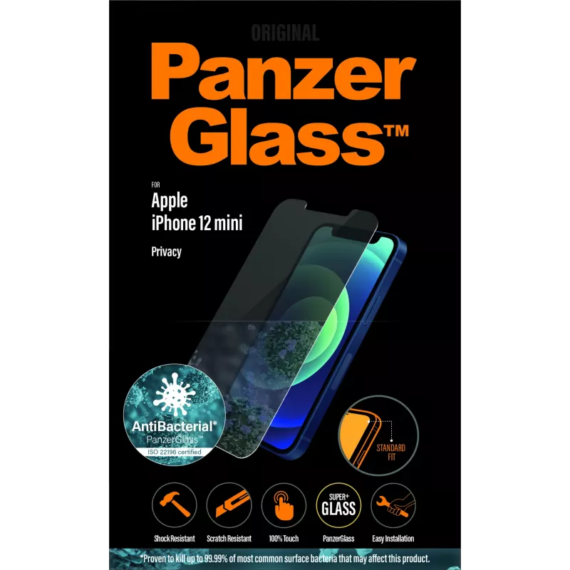 PanzerGlass ® Protector de pantalla con filtro de privacidad iPhone 12 Mini | Standard Fit