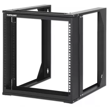 Intellinet armario de red de montaje en pared open-frame de 19 pulgadas, 9HE, marco giratorio con puerta frontal abatible, embalaje plano, 2 postes, 450 mm de profundidad, negro RAL 9004