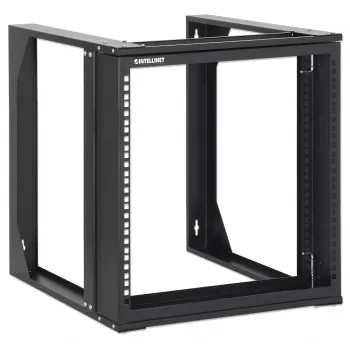 Intellinet armario de red de montaje en pared open-frame de 19 pulgadas, 9HE, marco giratorio con puerta frontal abatible, embalaje plano, 2 postes, 450 mm de profundidad, negro RAL 9004
