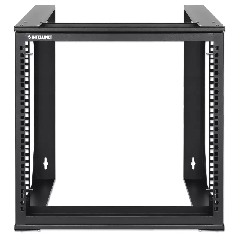 Intellinet armario de red de montaje en pared open-frame de 19 pulgadas, 9HE, marco giratorio con puerta frontal abatible, embalaje plano, 2 postes, 450 mm de profundidad, negro RAL 9004