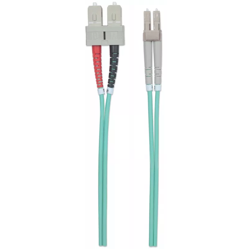 Intellinet Cable de fibra óptica patch, OM3, LC/SC, 3 m, Aqua, Dúplex, Multimodo, 50/125 µm, LSZH, Fibra, garantía de por vida