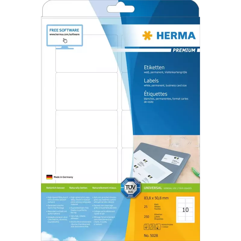 Etiqueta autoadhesiva para impresora HERMA Labels Premium A4 83.8x50.8 mm