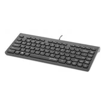 Manhattan teclado USB compacto con cable, 12 teclas multimedia/función, cable USB-A de 1,5 m integrado, formato compacto de perfil bajo, para PC y portátil, negro