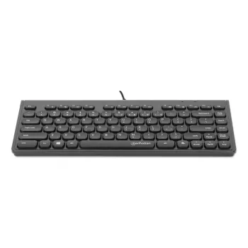Manhattan teclado USB compacto con cable, 12 teclas multimedia/función, cable USB-A de 1,5 m integrado, formato compacto de perfil bajo, para PC y portátil, negro