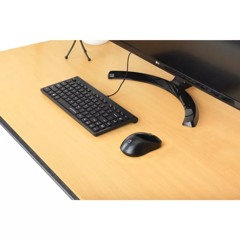 Manhattan teclado USB compacto con cable, 12 teclas multimedia/función, cable USB-A de 1,5 m integrado, formato compacto de perfil bajo, para PC y portátil, negro