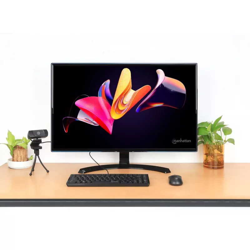 Manhattan teclado USB compacto con cable, 12 teclas multimedia/función, cable USB-A de 1,5 m integrado, formato compacto de perfil bajo, para PC y portátil, negro