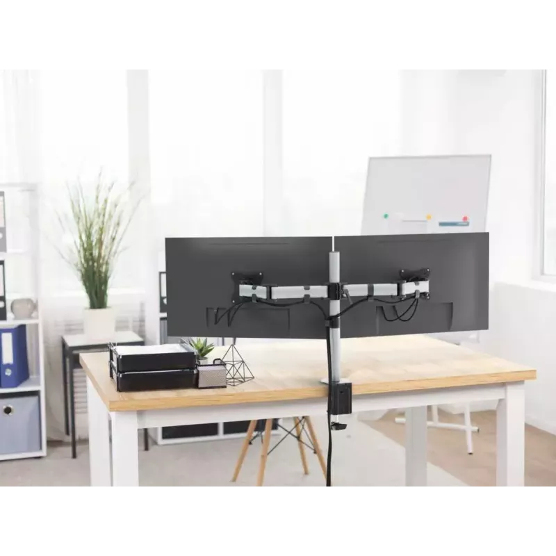 Durable SELECT Soporte para monitor 509523 para 2 monitores, montaje en escritorio, plata