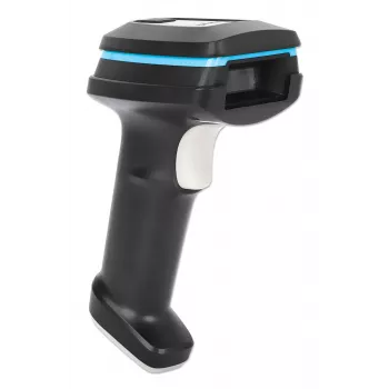 Lector de códigos de barras 2D de mano inalámbrico Manhattan, profundidad de escaneo 250 mm, alcance efectivo de hasta 80 m (línea de visión), luz ambiental máx. 100.000 lux (luz solar), negro, cable de carga (USB-A a USB-C al dispositivo) 1 m incluido, tres años de garantía