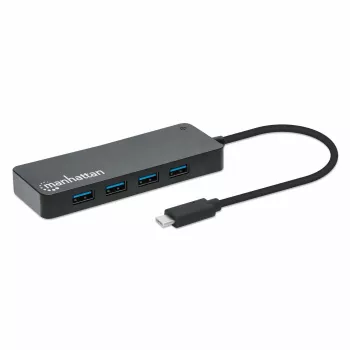 Dock/hub USB-C Manhattan, conexiones (x7): USB-A (x7), 5 Gbit/s (USB 3.2 Gen1, también conocido como USB 3.0), no requiere fuente de alimentación externa, universal para todos los dispositivos, cable 15 cm, SuperSpeed USB, negro, tres años de garantía
