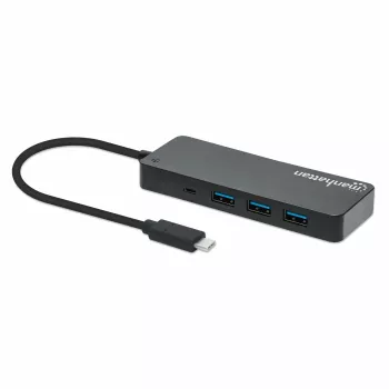 Dock/hub USB-C Manhattan, conexiones (x7): USB-A (x7), 5 Gbit/s (USB 3.2 Gen1, también conocido como USB 3.0), no requiere fuente de alimentación externa, universal para todos los dispositivos, cable 15 cm, SuperSpeed USB, negro, tres años de garantía