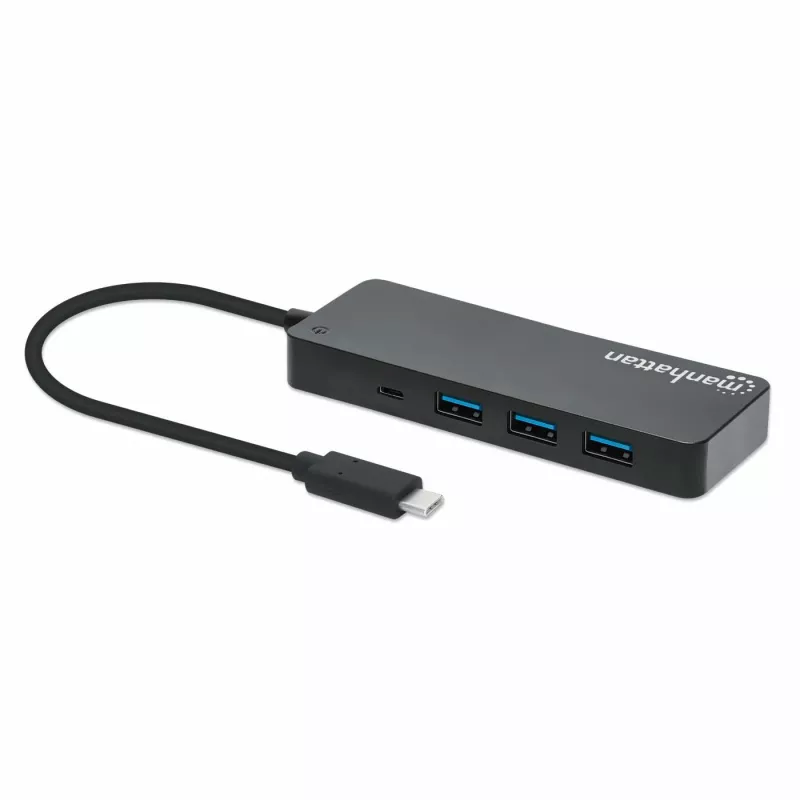 Dock/hub USB-C Manhattan, conexiones (x7): USB-A (x7), 5 Gbit/s (USB 3.2 Gen1, también conocido como USB 3.0), no requiere fuente de alimentación externa, universal para todos los dispositivos, cable 15 cm, SuperSpeed USB, negro, tres años de garantía