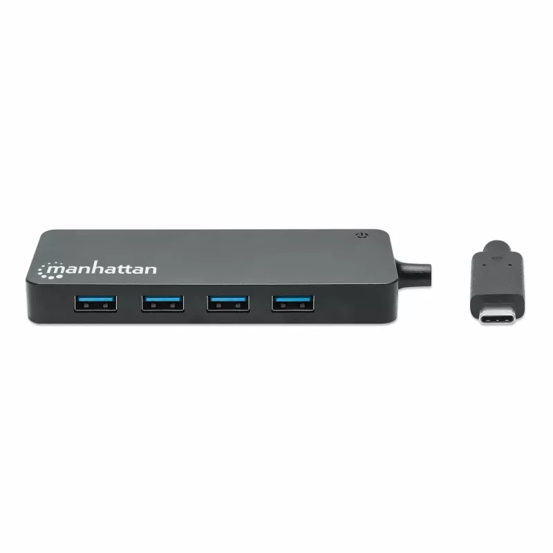 Dock/hub USB-C Manhattan, conexiones (x7): USB-A (x7), 5 Gbit/s (USB 3.2 Gen1, también conocido como USB 3.0), no requiere fuente de alimentación externa, universal para todos los dispositivos, cable 15 cm, SuperSpeed USB, negro, tres años de garantía