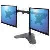 Soporte de escritorio doble Manhattan para TV y monitores (movimiento completo), montaje sobre superficie, para pantallas: 10-27 inch, compatibilidad VESA: 75x75 y 100x100 mm - comprueba las dimensiones de los cuatro orificios de montaje en la parte trasera de la pantalla para asegurarte de que encajan, máx. 8 kg (cada uno), negro, soporte