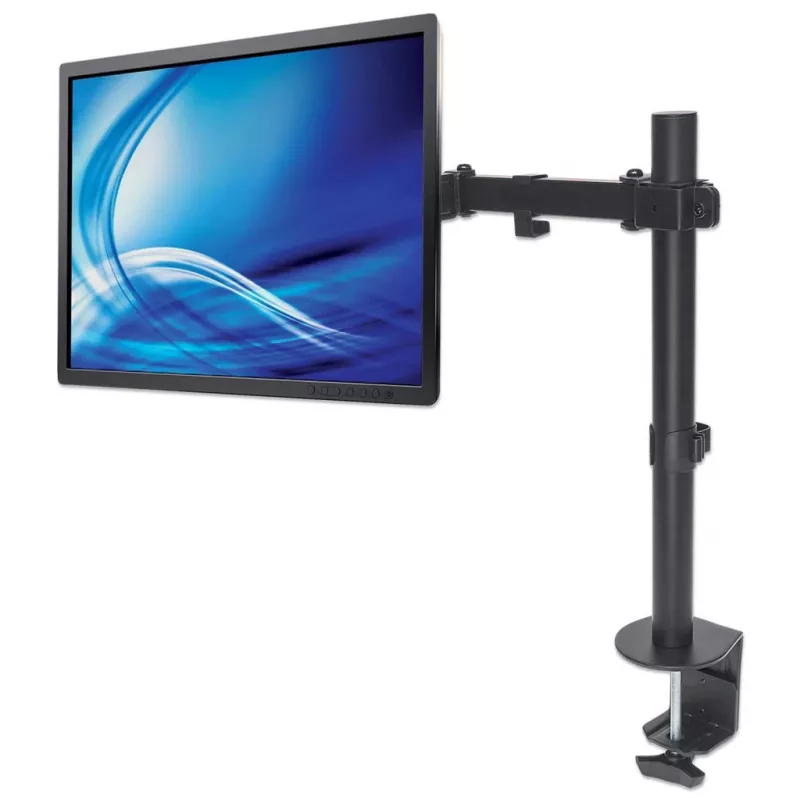 Soporte de escritorio Manhattan para TV y monitores (movimiento completo), para pantallas de 13 inch a 27 inch, fijación con abrazadera al escritorio, compatibilidad VESA: 75x75 mm y 100x100 mm – comprueba las dimensiones de los cuatro orificios de montaje en la parte trasera de la pantalla para asegurarte de que encaja, máx. 8 kg, soporte, garantía de por vida