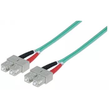 Cable de red de fibra óptica Intellinet, OM3, SC/SC, 5 m, aqua, dúplex, multimodo, 50/125 µm, LSZH, fibra óptica, garantía de por vida
