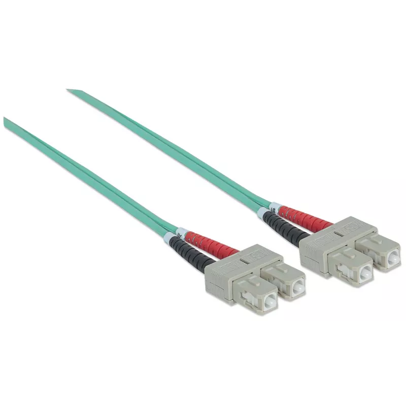 Cable de red de fibra óptica Intellinet, OM3, SC/SC, 5 m, aqua, dúplex, multimodo, 50/125 µm, LSZH, fibra óptica, garantía de por vida