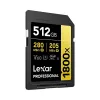 Lexar Professional 1800x 512 GB Tarjeta SDXC UHS-II (serie GOLD), hasta 280 MB/s de lectura, 205 MB/s de escritura, V60, U3, Clase 10, para cámaras DSLR/sin espejo