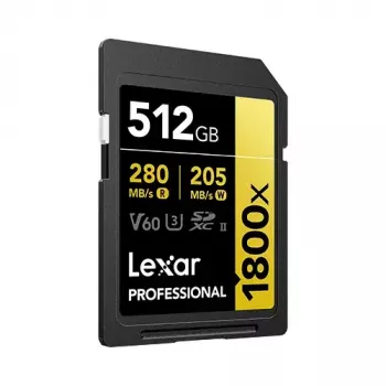 Lexar Professional 1800x 512 GB Tarjeta SDXC UHS-II (serie GOLD), hasta 280 MB/s de lectura, 205 MB/s de escritura, V60, U3, Clase 10, para cámaras DSLR/sin espejo