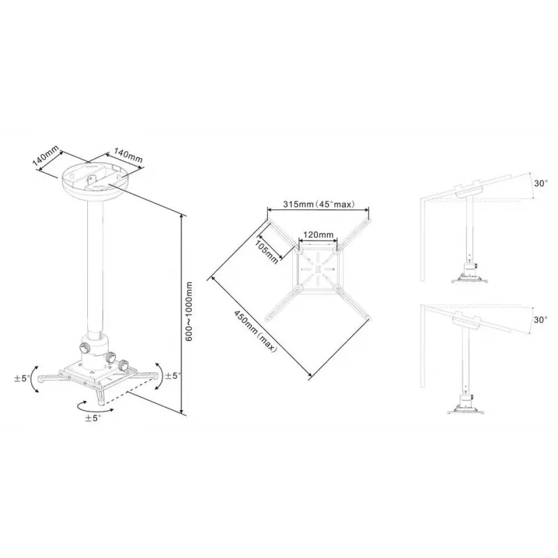 Multibrackets M Soporte universal de techo para proyector 600-1000 con ajuste fino
