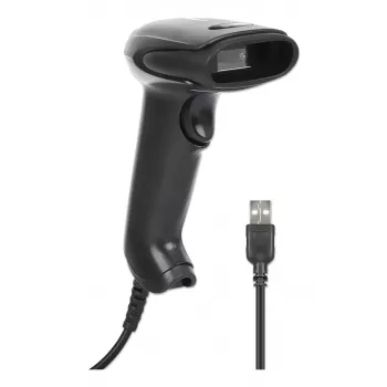 Manhattan Lector de códigos de barras 2D LED de mano 153997, USB-A, alcance de lectura 320 mm, cable de 1,4 m, negro