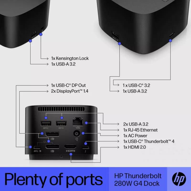 HP Thunderbolt Dock 280W G4 base de acoplamiento con cable Thunderbolt 4 negro