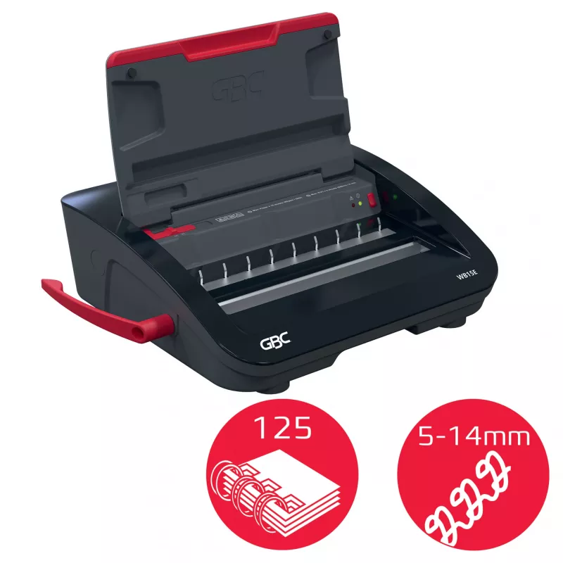Encuadernadora eléctrica GBC WireBind® WB15E, encuadernadora de alambre, eléctrica, 125 hojas, negro, rojo