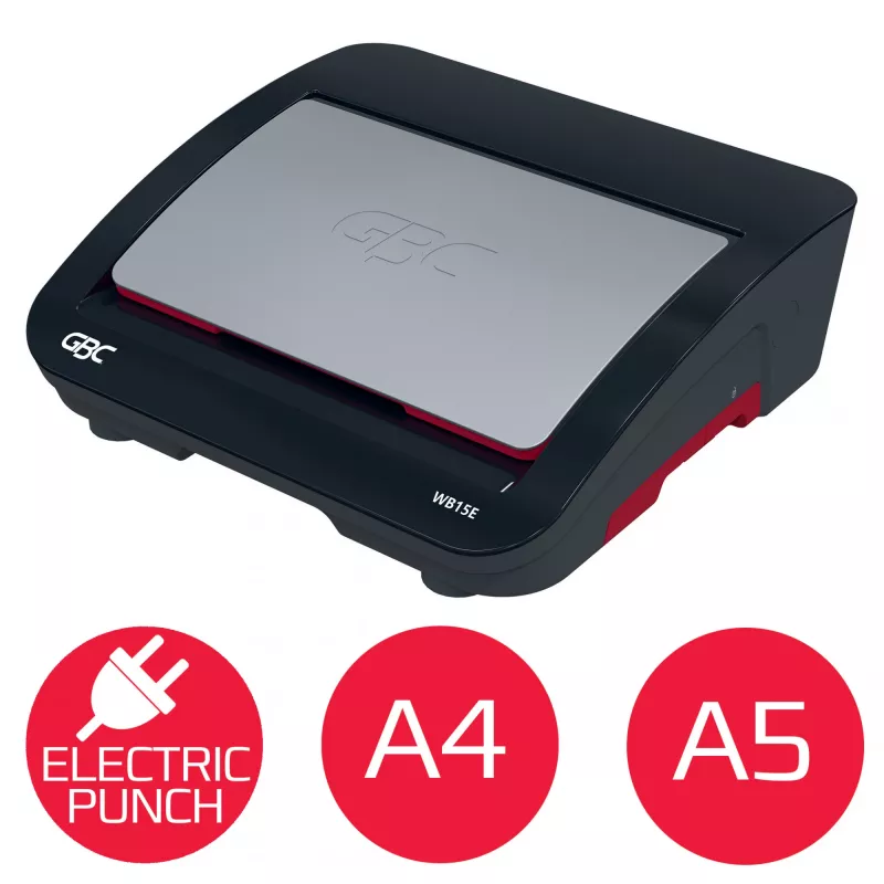 Encuadernadora eléctrica GBC WireBind® WB15E, encuadernadora de alambre, eléctrica, 125 hojas, negro, rojo