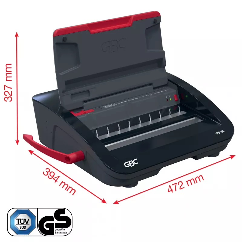 Encuadernadora eléctrica GBC WireBind® WB15E, encuadernadora de alambre, eléctrica, 125 hojas, negro, rojo
